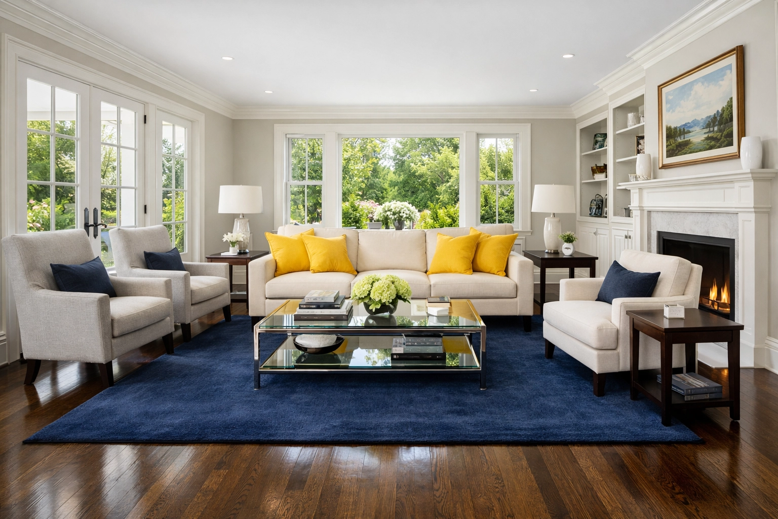 Pristine Massachusetts living room with hardwood floors cleaned by professional house cleaning services MA.