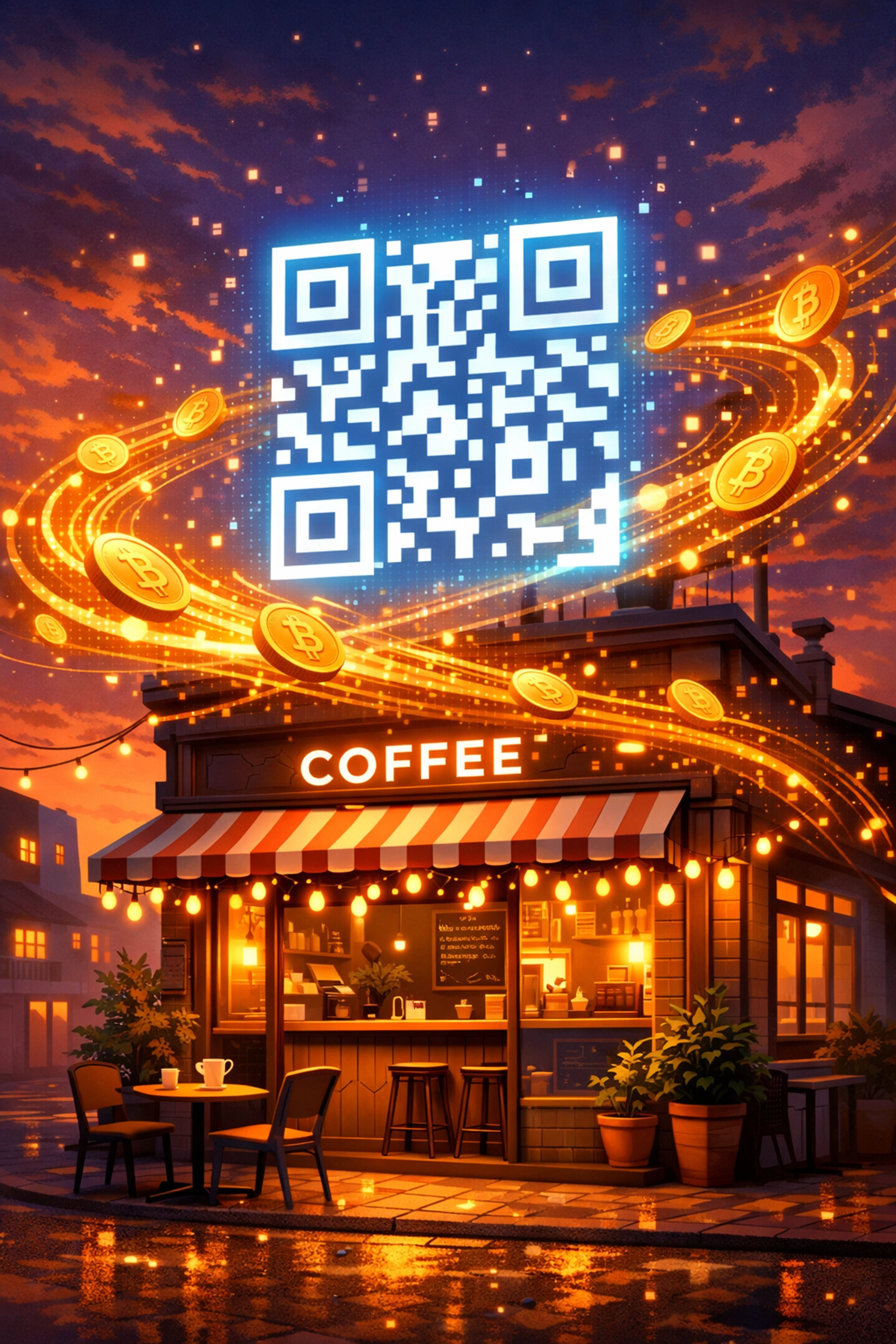 Small business coffee shop accepting crypto payments via QR code