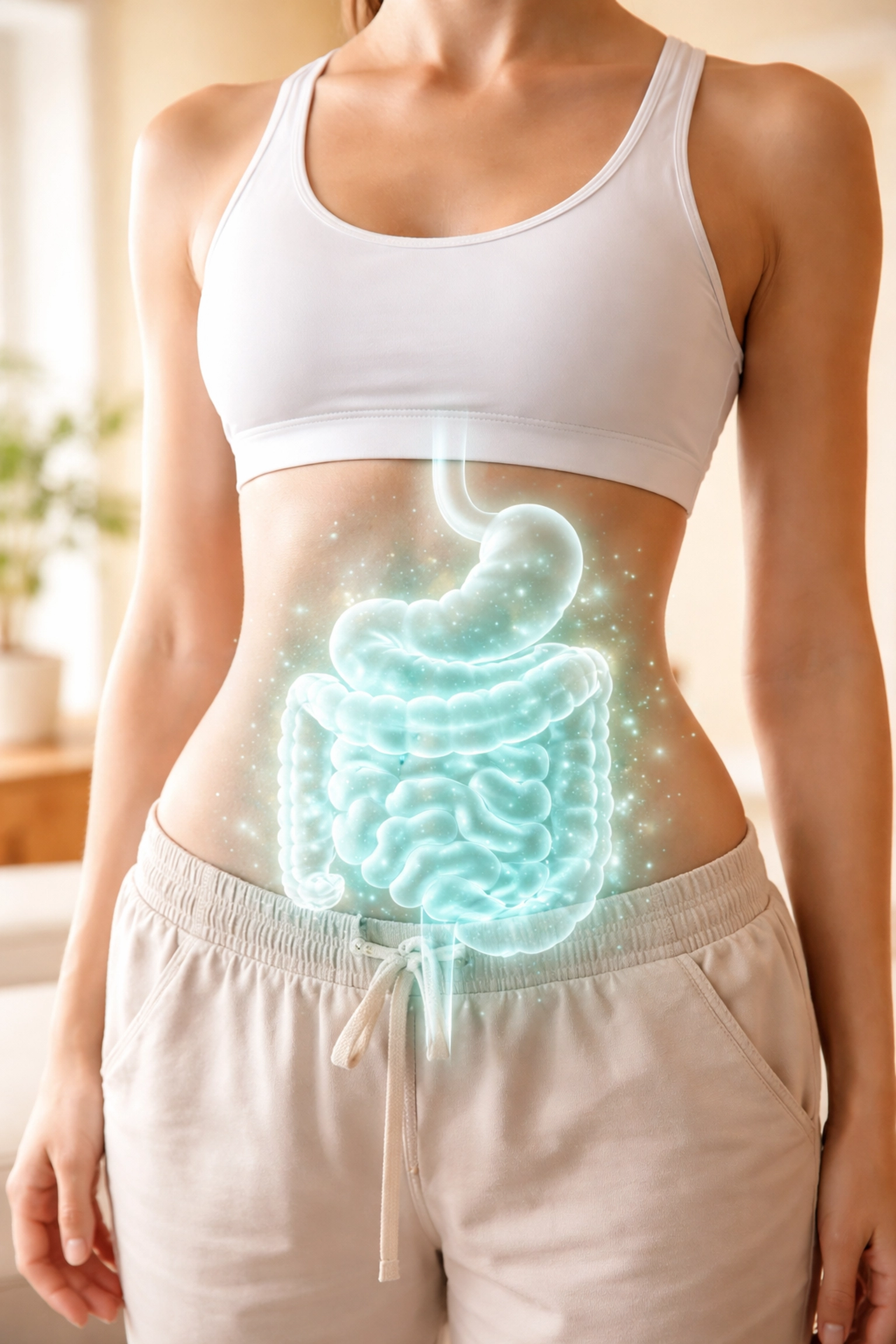 Modern wellness photo highlighting a glowing healthy digestive system, symbolizing peptide therapy for gut repair