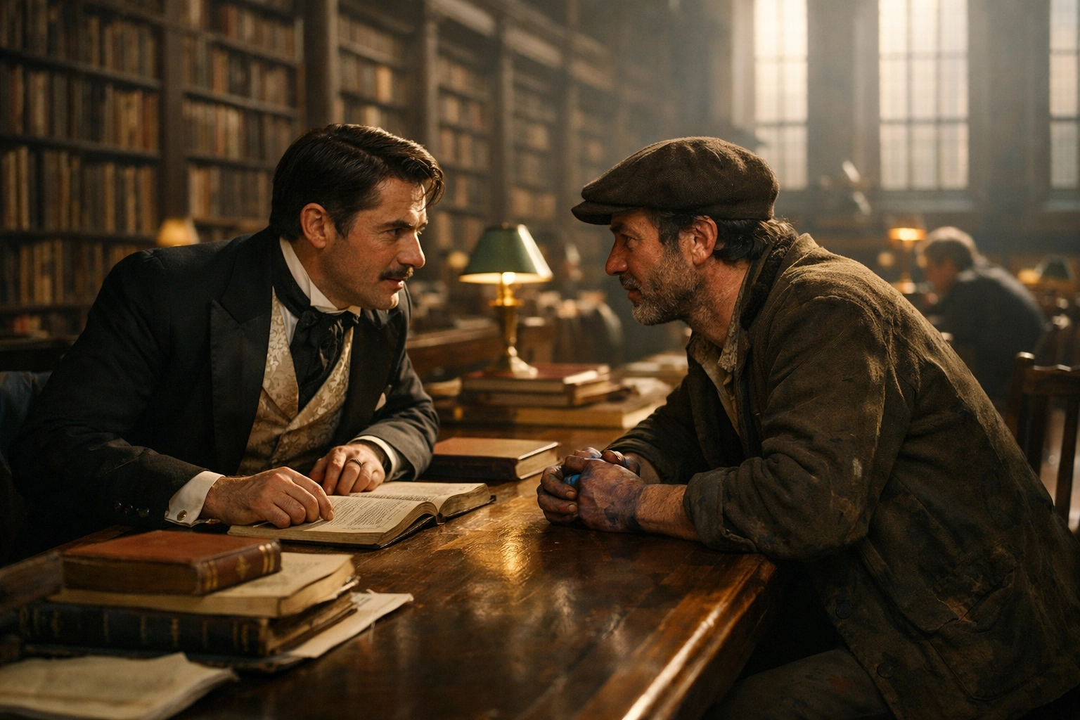 Two Victorian men secret meeting in British Museum reading room