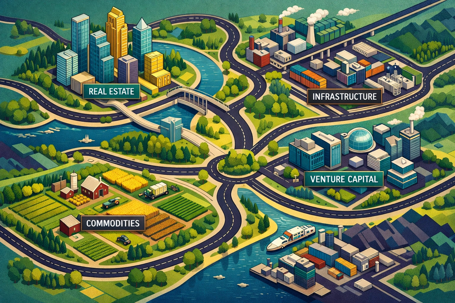 Diverse alternative investment portfolio with multiple asset classes and strategies