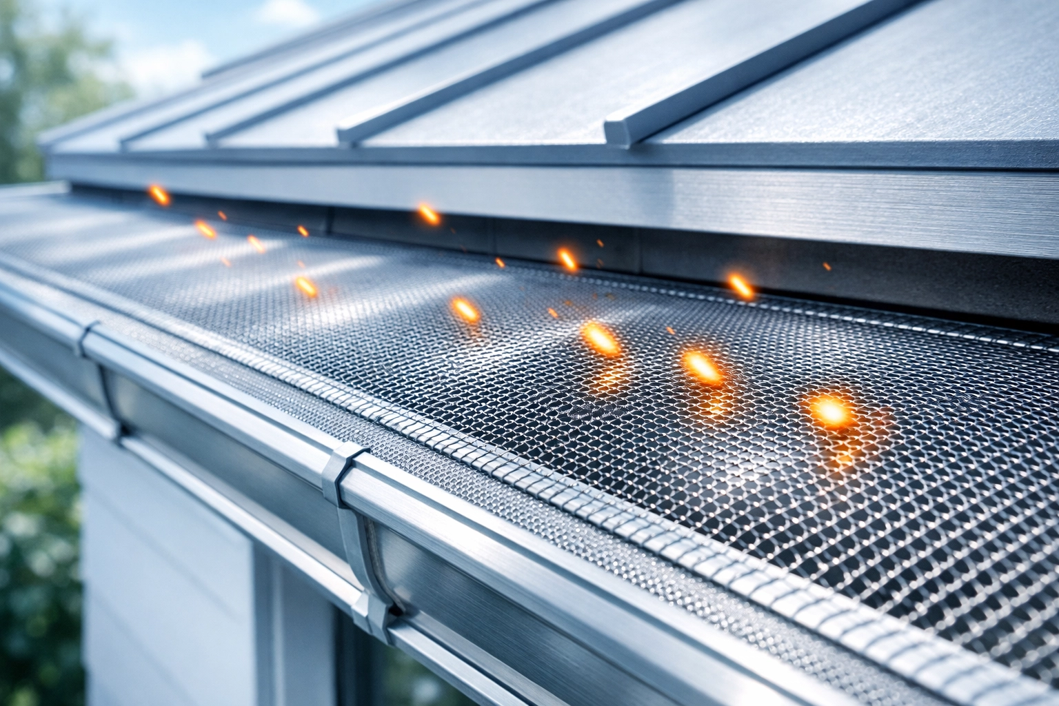Metal mesh gutter guard protecting a Northern Beaches home from burning embers during a bushfire.