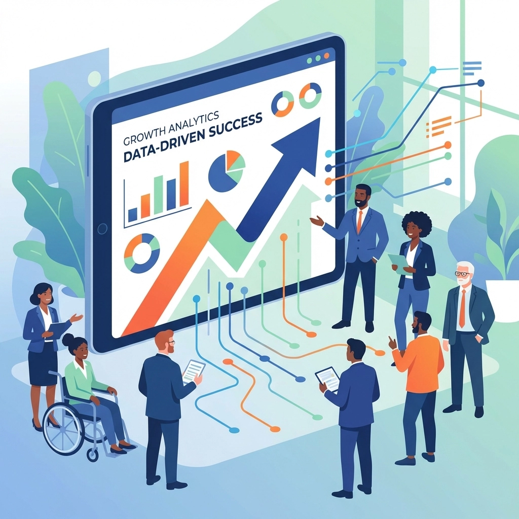 Diverse small business owners review AI-generated business data and charts, highlighting growth through AI IT support in Venice, Florida.