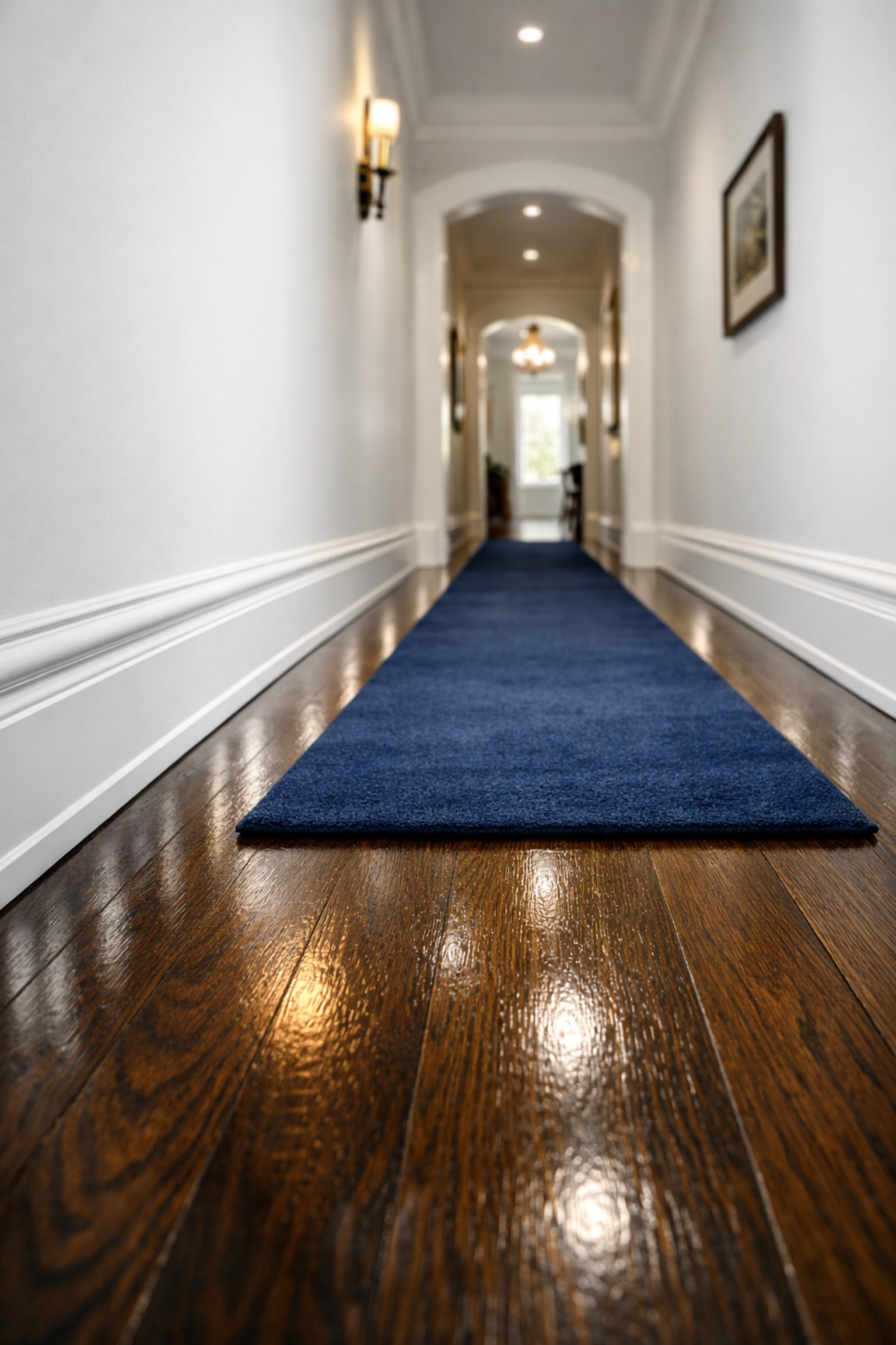 Deep cleaned hallway in a Boston brownstone with spotless baseboards and polished floors.