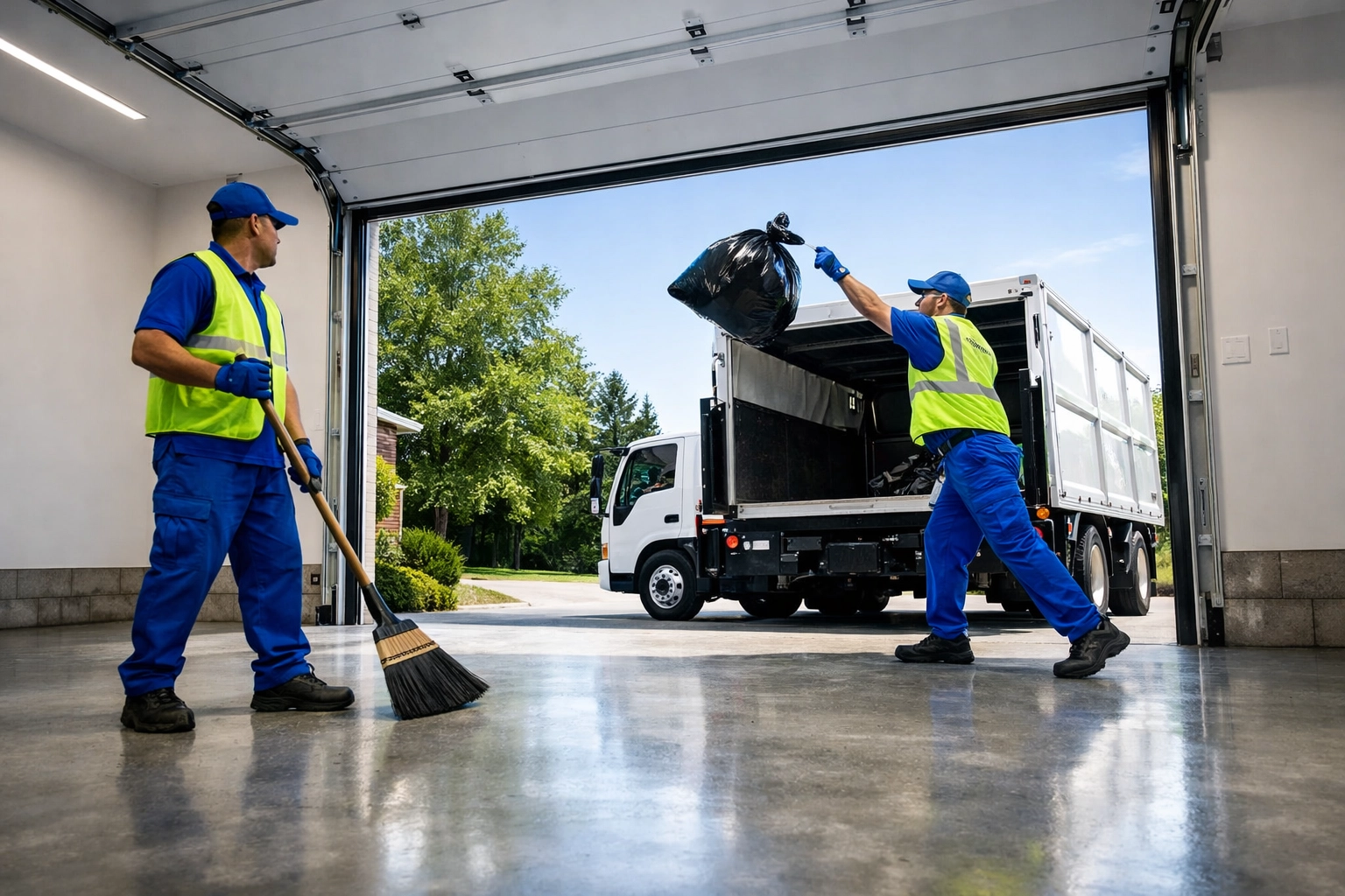 Why Eco-Friendly Junk Removal in Innisfil Will Change the Way You Handle Household Waste Junk GTA team cleaning a large garage in East Gwillimbury, showing a spotless result after junk removal.