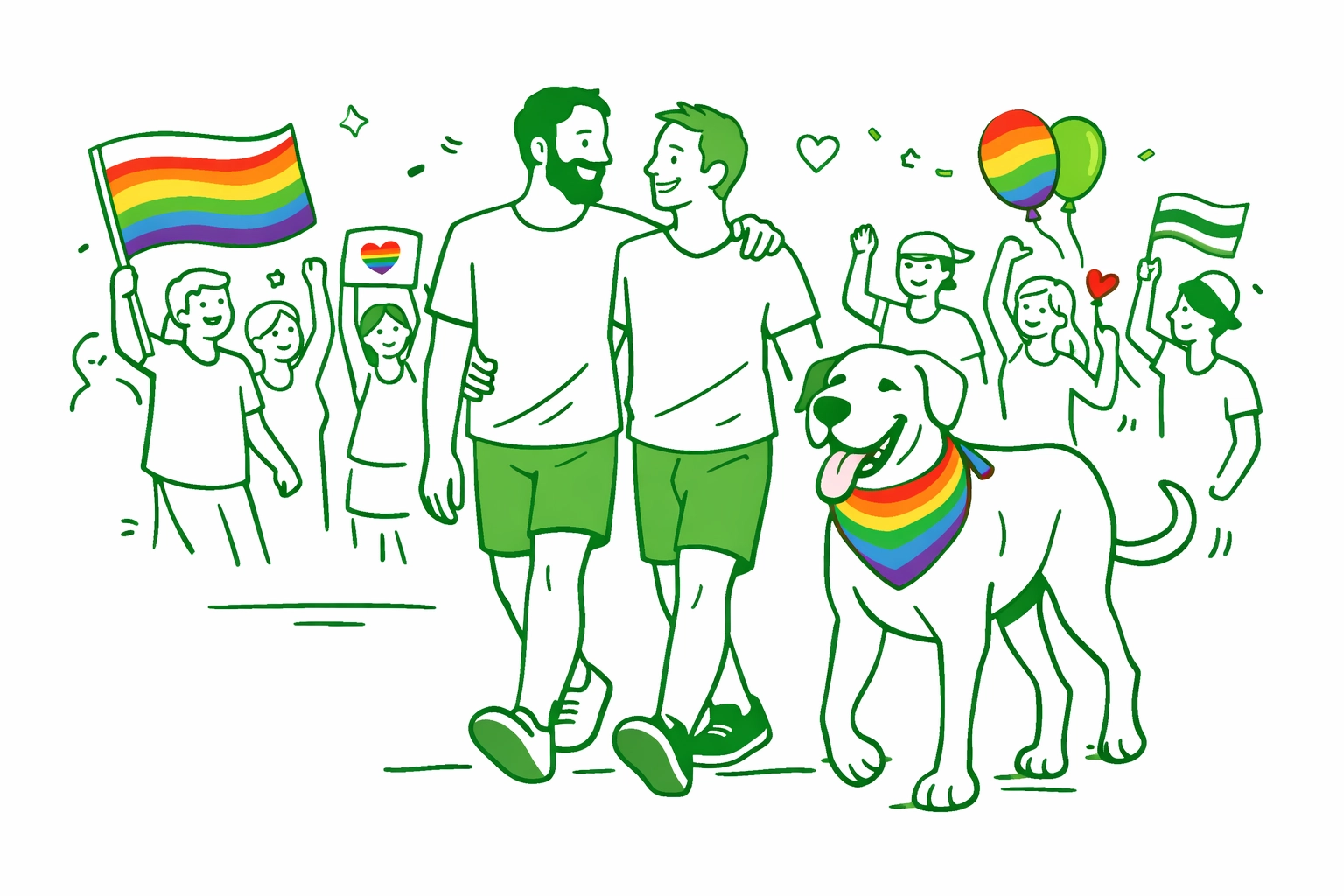 Gay couple with rescued Great Dane at Pride parade celebration