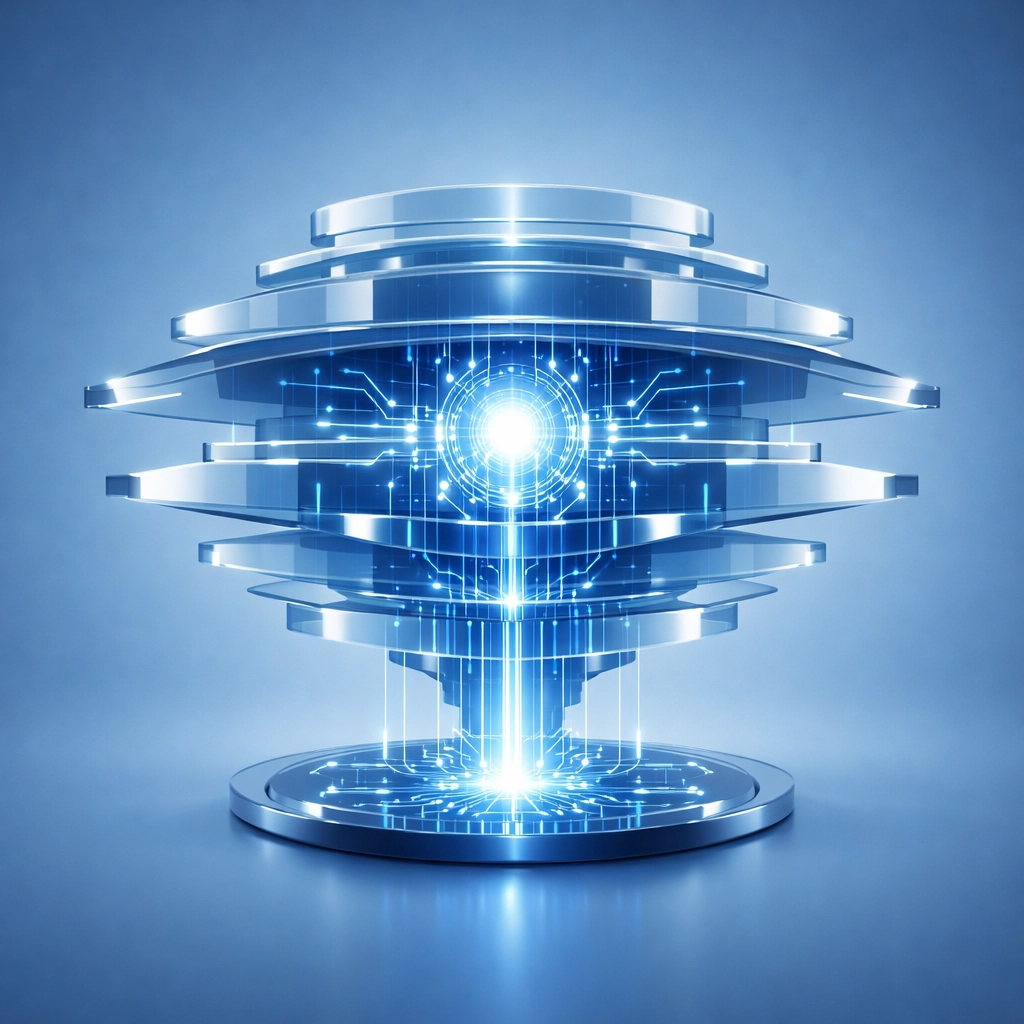 A glowing digital core representing custom web application architecture for enterprise-level business.