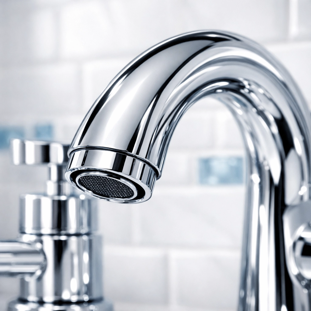 Polished chrome bathroom fixture with a mirror-like finish after deep cleaning Worcester MA.