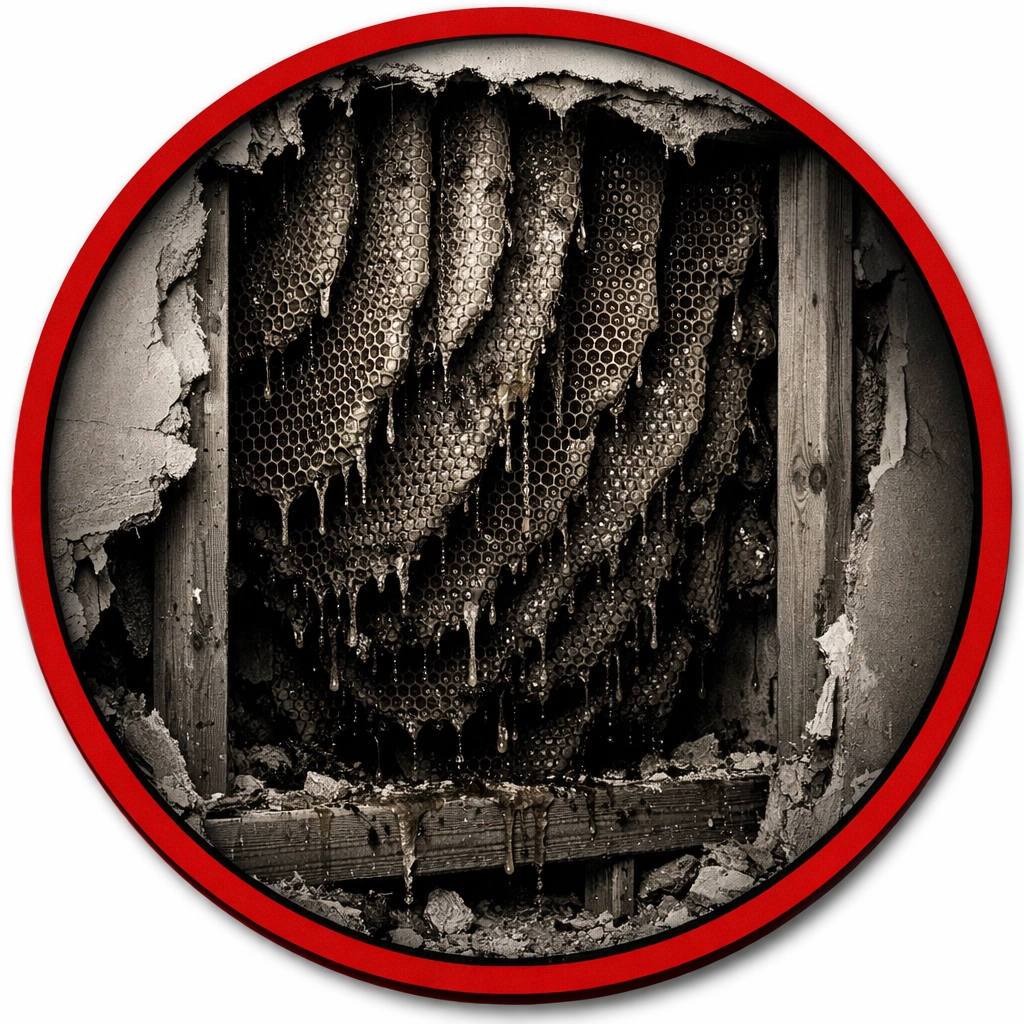 Hidden honeycomb and hive infestation inside an Arizona home wall requiring professional removal.