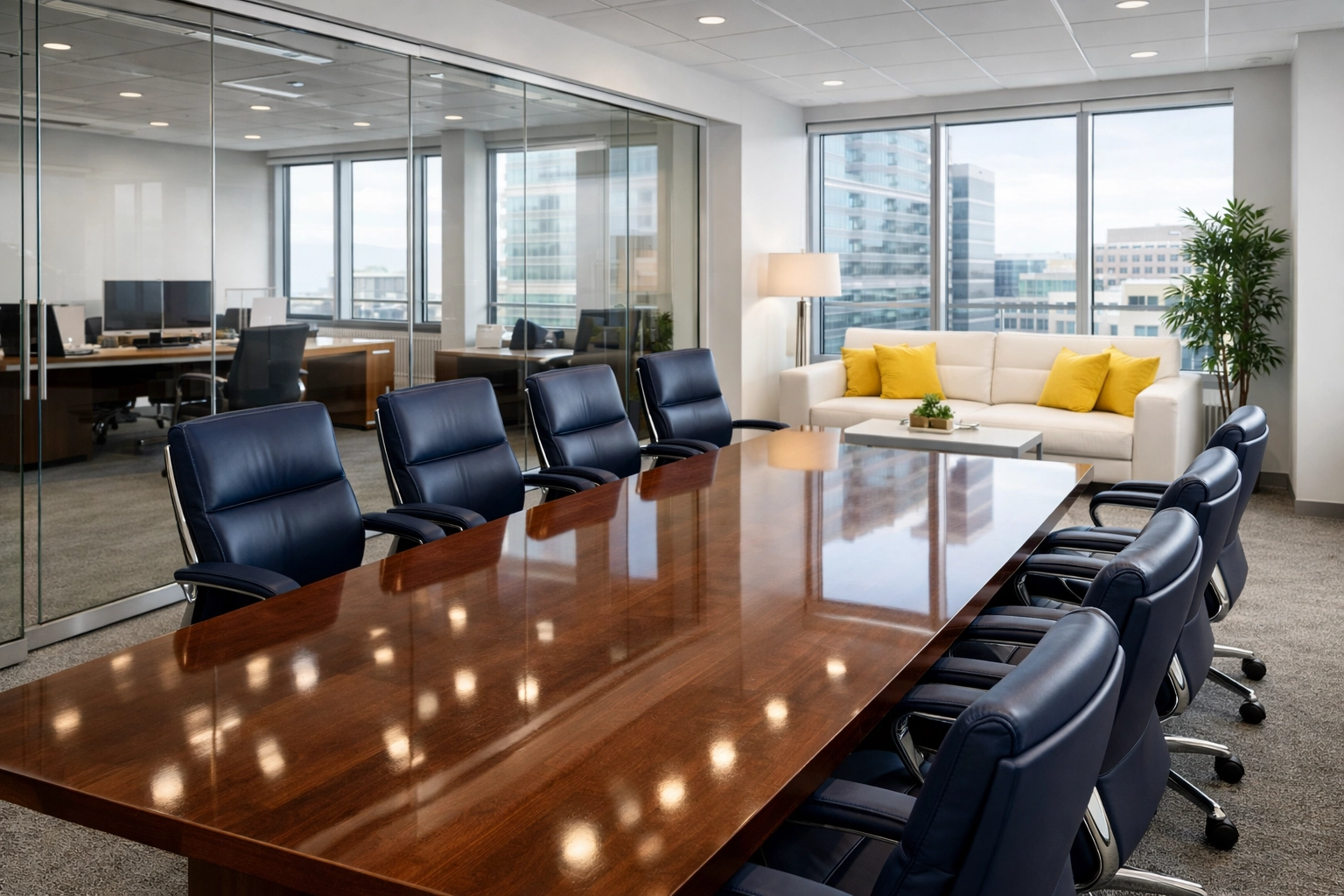 Impeccable Kendall Square executive suite showcasing professional office cleaning Cambridge MA standards.