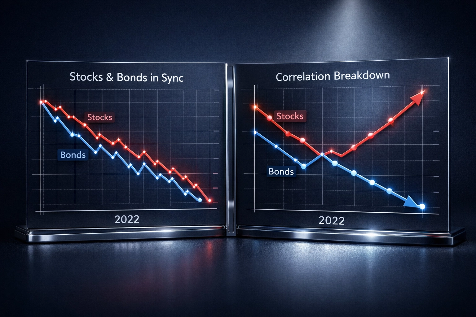 Chart showing stock and bond correlation breakdown in 60/40 portfolio during market downturns
