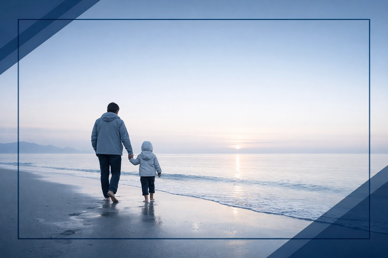 Parent and child walking on a serene coast, reflecting the child's best interests in a Hampton Roads custody case.