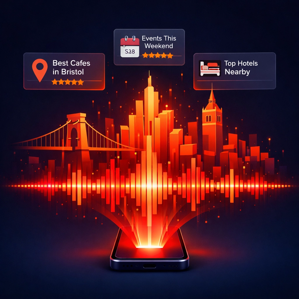 Voice search visualization with Bristol landmarks for local web design optimization