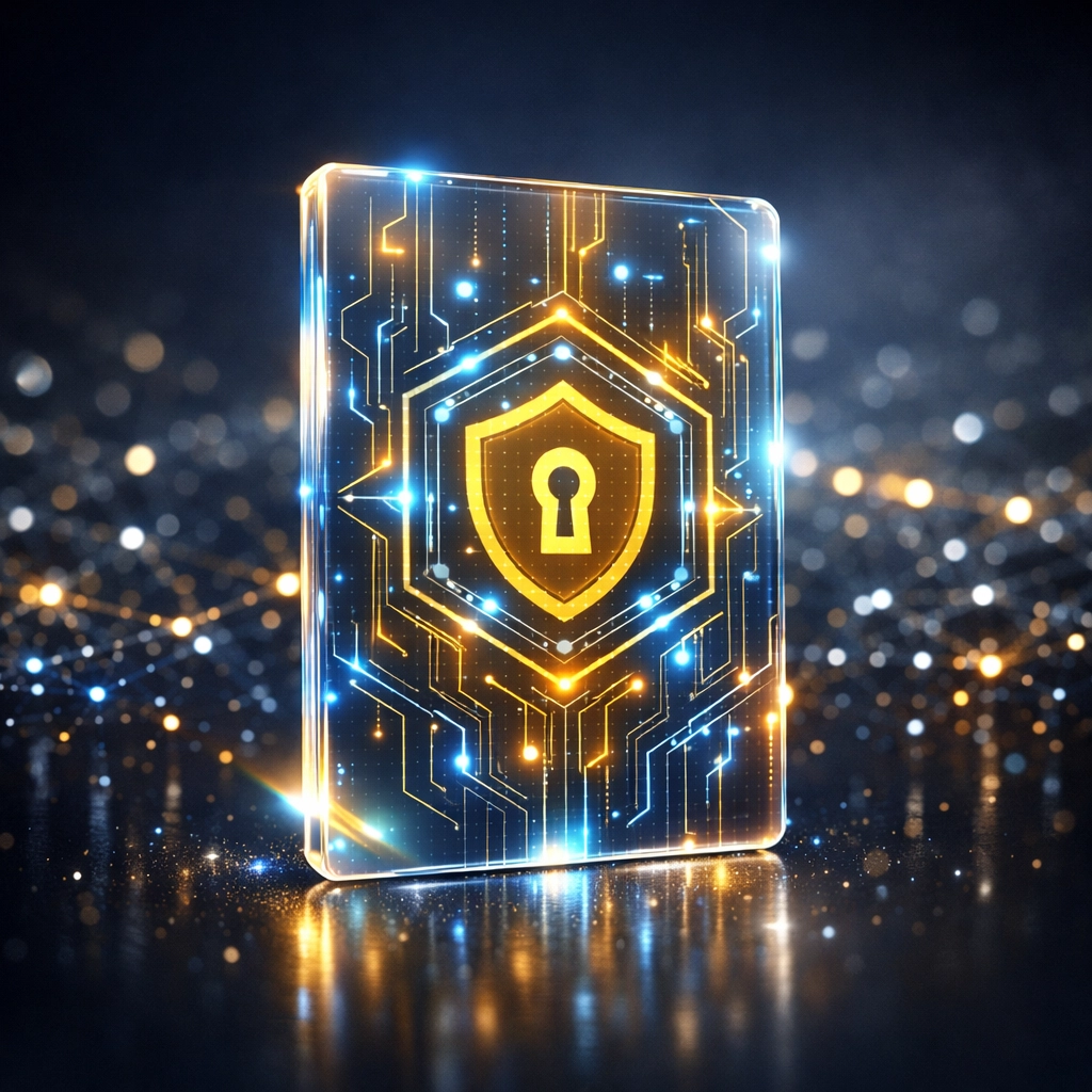 Secure blockchain NFT receipt with holographic circuitry for transparent Larecoin merchant transactions.