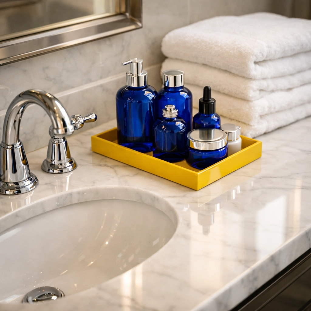 Spotless marble bathroom vanity kept in top condition with professional Marblehead home maintenance.