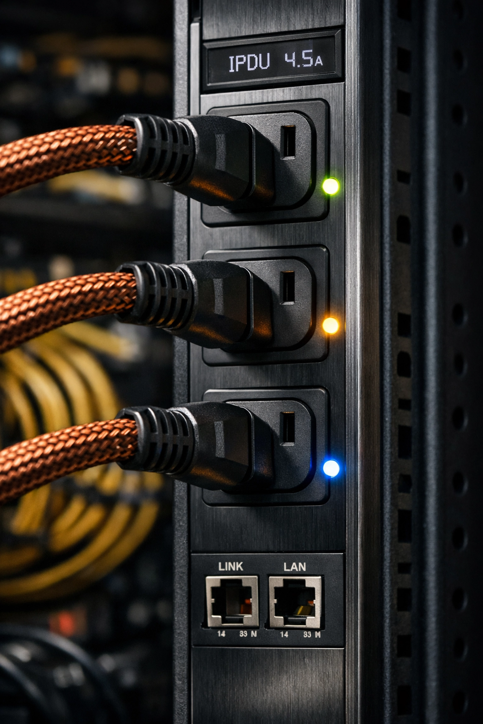 Intelligent PDU in a server rack monitoring ghost load power consumption to prevent UPS battery drain.