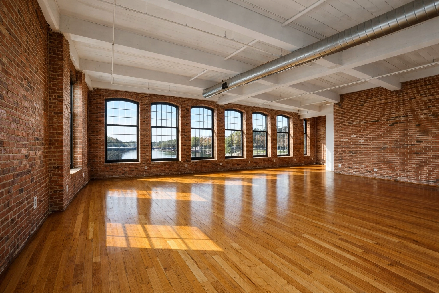 Empty Lowell industrial loft after a professional move-in/move-out cleaning service near UMass.