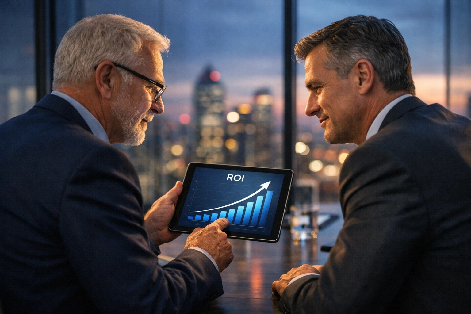 ServiceNow consulting expert and executive reviewing ITOM ROI analysis and platform health audit data.