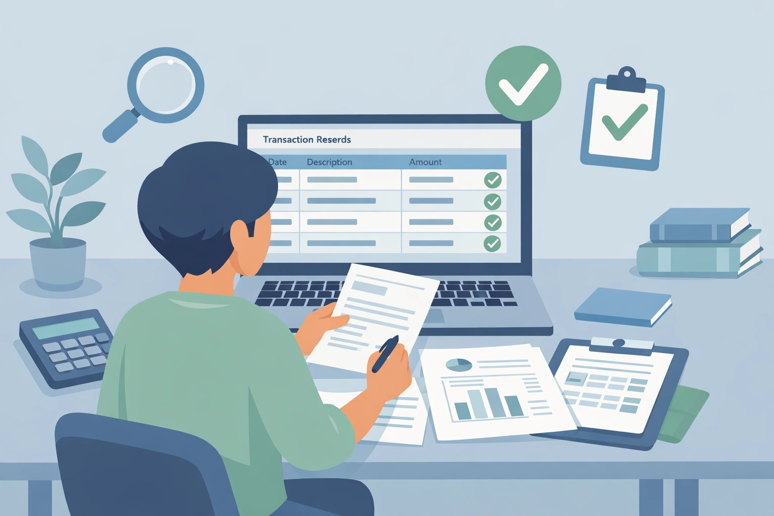 Side hustler verifying 1099-K tax form accuracy with business transaction records