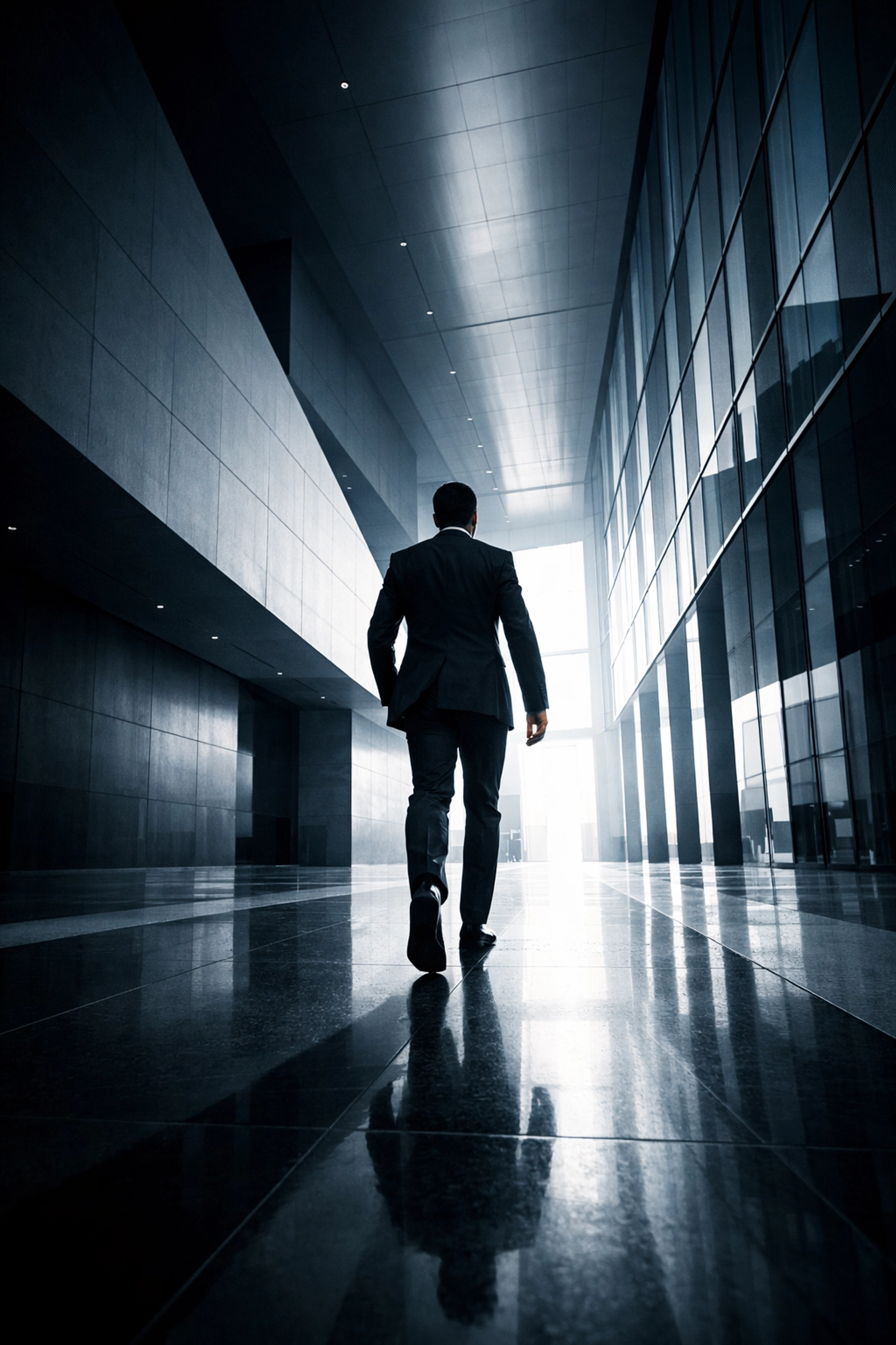 A business leader walking forward, symbolizing a clear strategy for closing sales gaps and growth.