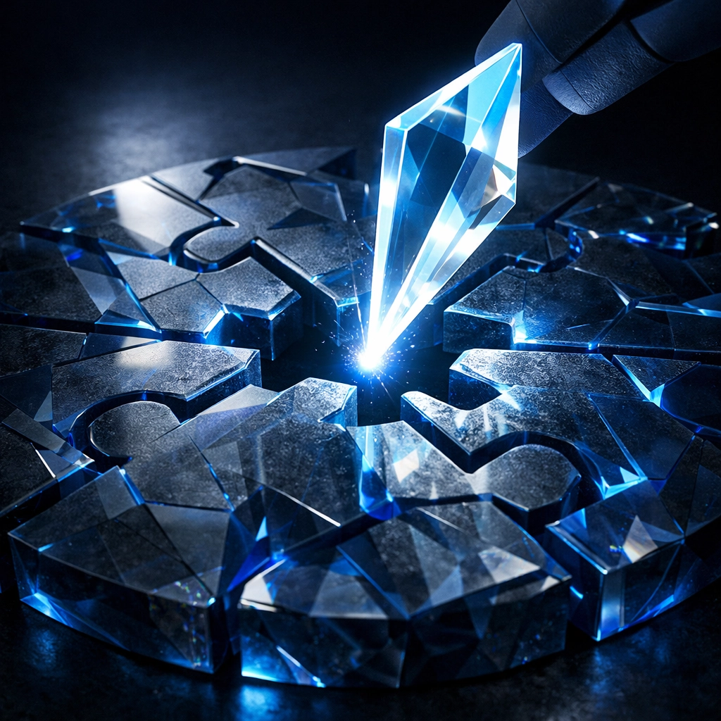 A glowing puzzle piece fitting perfectly, representing targeted keyword intent for small business SEO services.