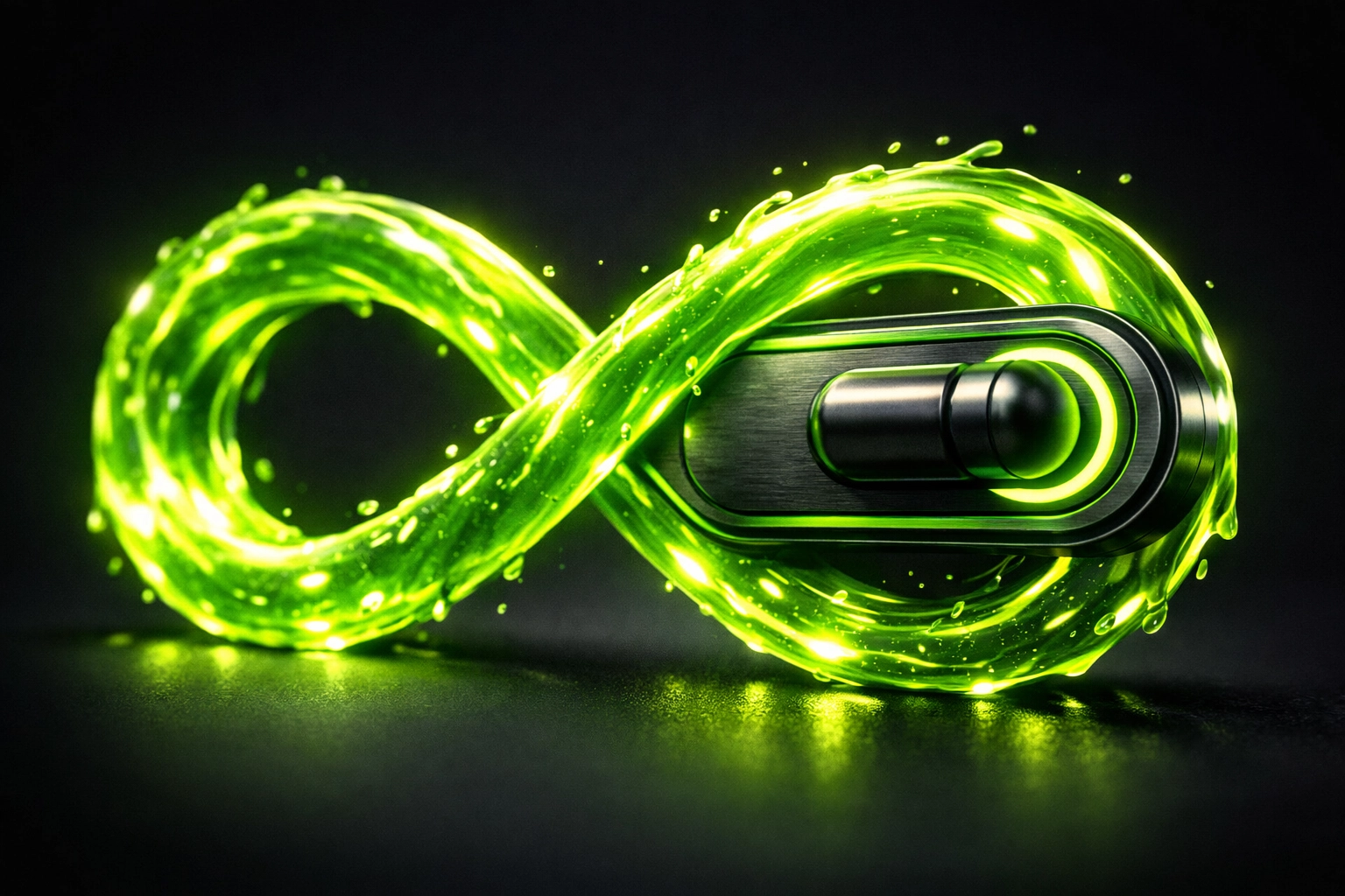 Infinity symbol and toggle switch representing annual subscription renewal and billing cycles.