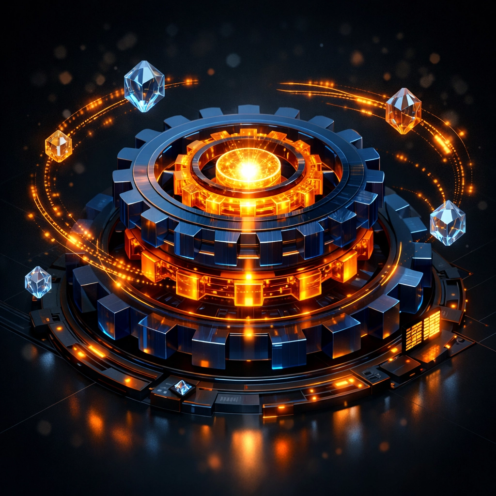 Interlocking gears symbolizing a business operating cadence and operational efficiency in a leadership system.