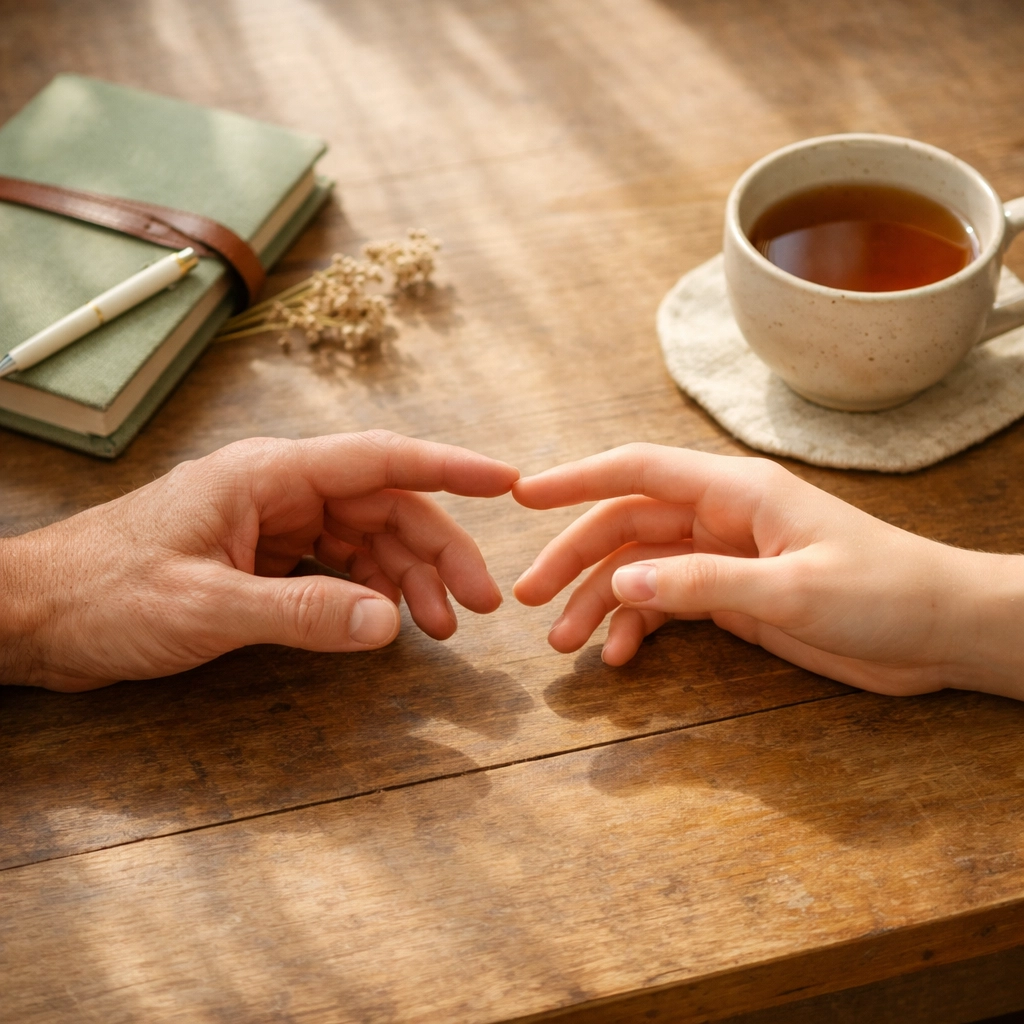 Parent and teen hands reaching toward each other symbolizing connection in therapy