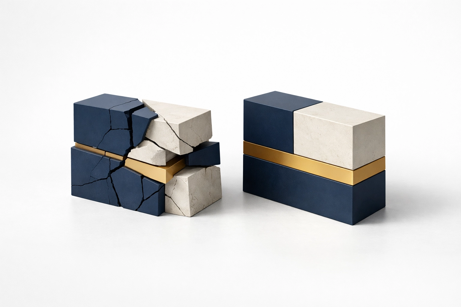 Visual metaphor showing broken and restored forms representing redemptive conflict resolution Visual metaphor showing broken and restored forms representing redemptive conflict resolution