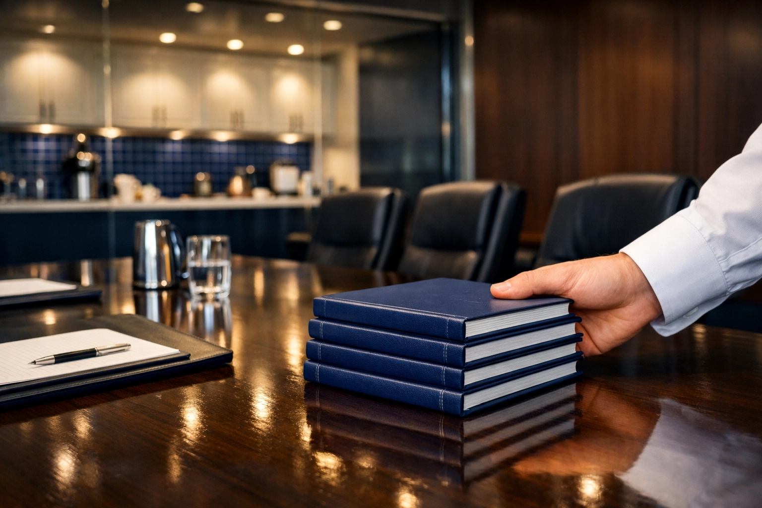 Immaculate executive conference room in a Marlborough corporate headquarters after professional cleaning.