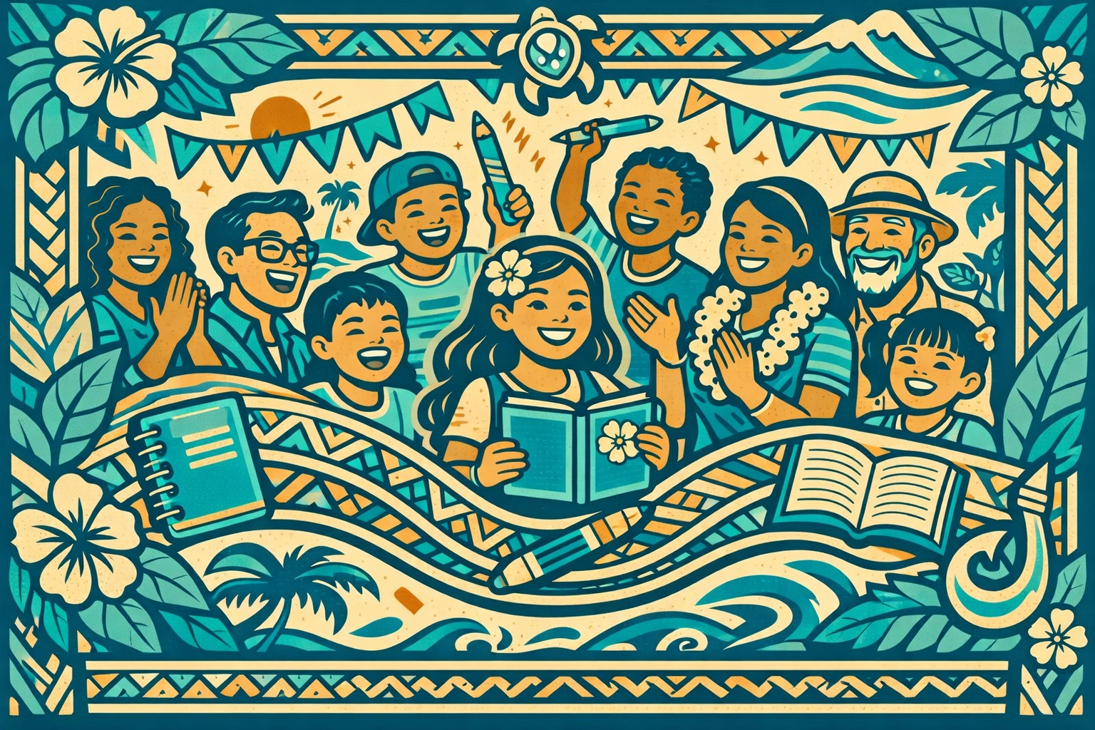 Diverse community members celebrating together at TALOFA FEST to support local school supplies.