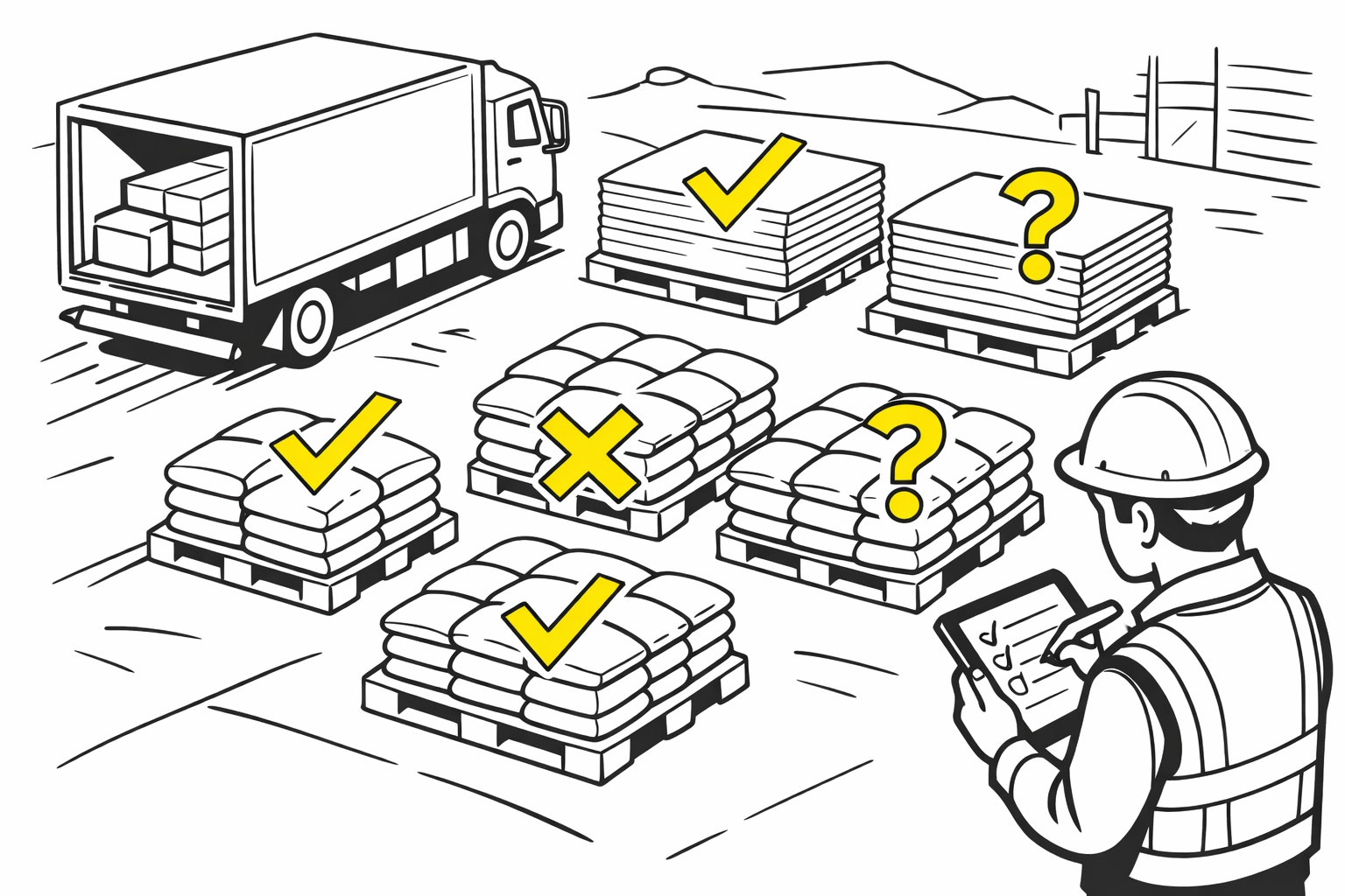 Site manager verifying construction material deliveries against order checklist on-site