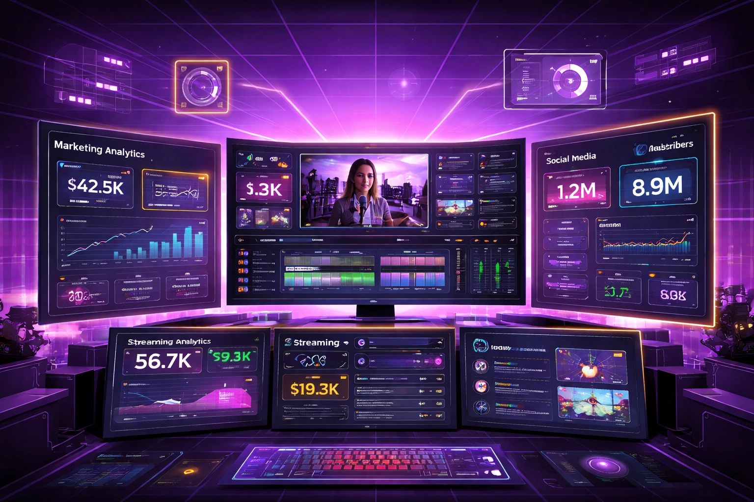 Unified digital dashboard illustrating XStream’s seamless integration of video, marketing, and livestream services.