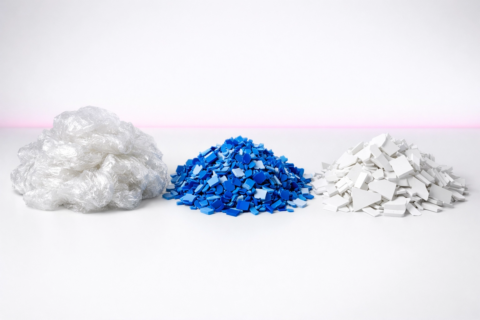 Organized piles of sorted LDPE and HDPE plastic materials ready for recycled manufacturing.