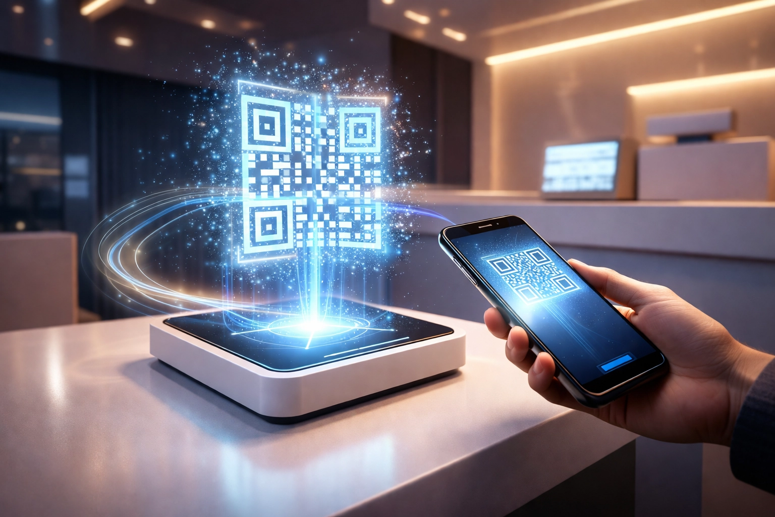 Futuristic crypto POS checkout with QR code payment, highlighting instant wallet transfers and self-custody benefits