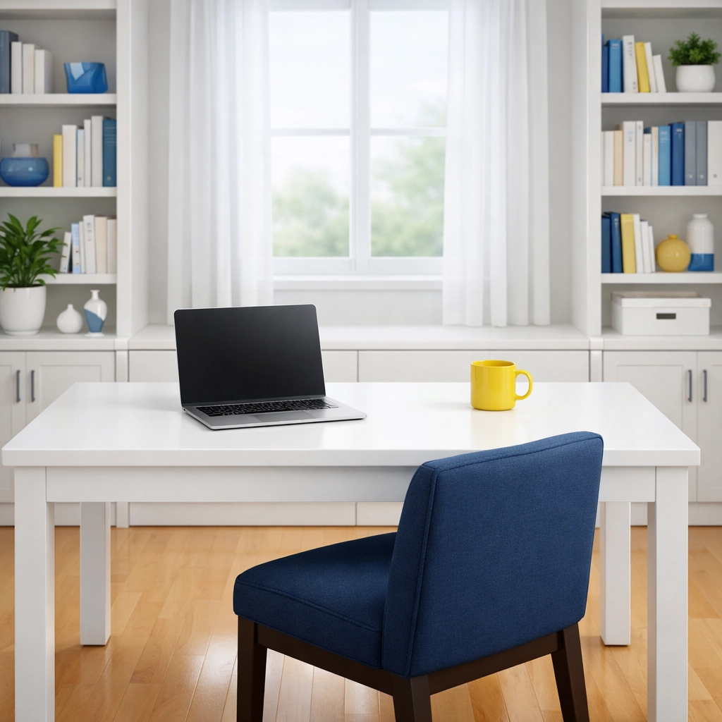 Organized home office desk setup providing mental clarity through bi-weekly house cleaning.