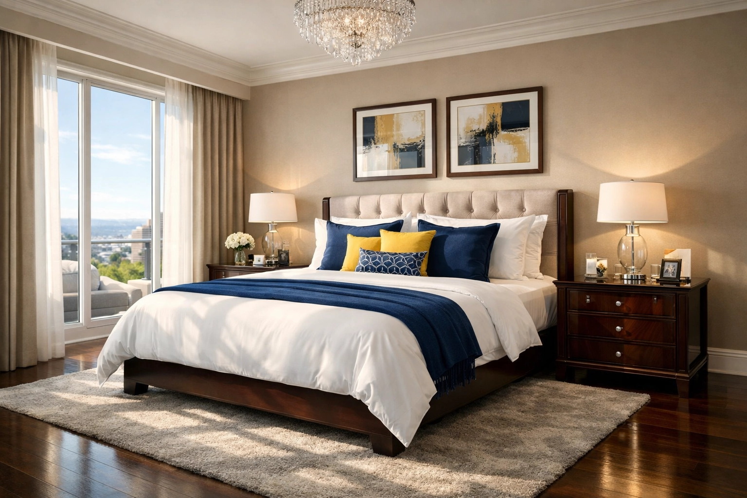 A dust-free luxury master bedroom suite following professional house cleaning services MA.