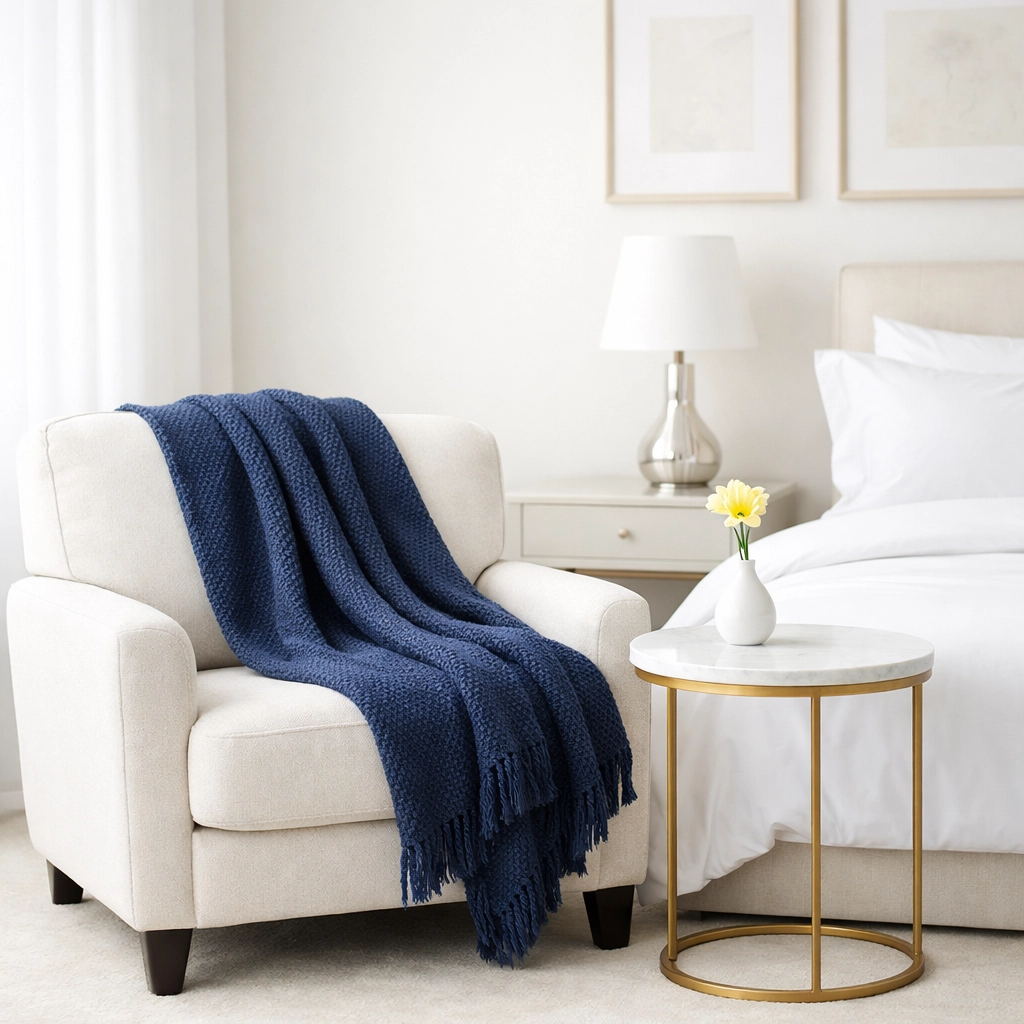 A perfectly staged, allergen-free bedroom in Stow, MA, ready for a relaxing weekend.