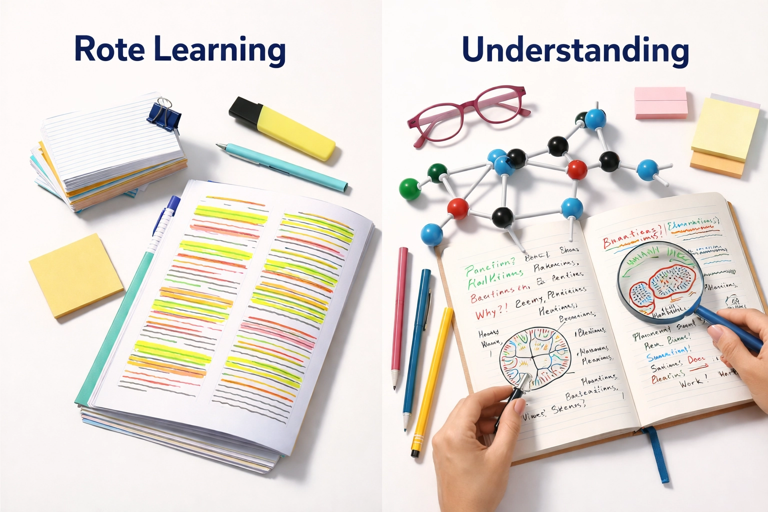 Contrasting rote learning and scientific understanding with flashcards and active note-taking for GCSE science revision