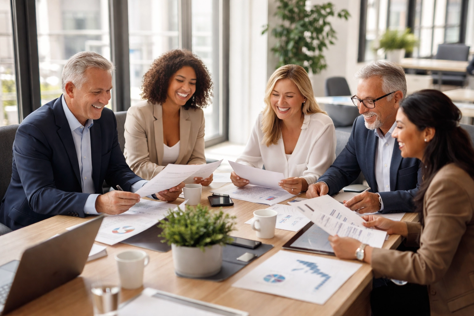 Business professionals meeting in office, representing employee support through Recoop Disaster Insurance benefits