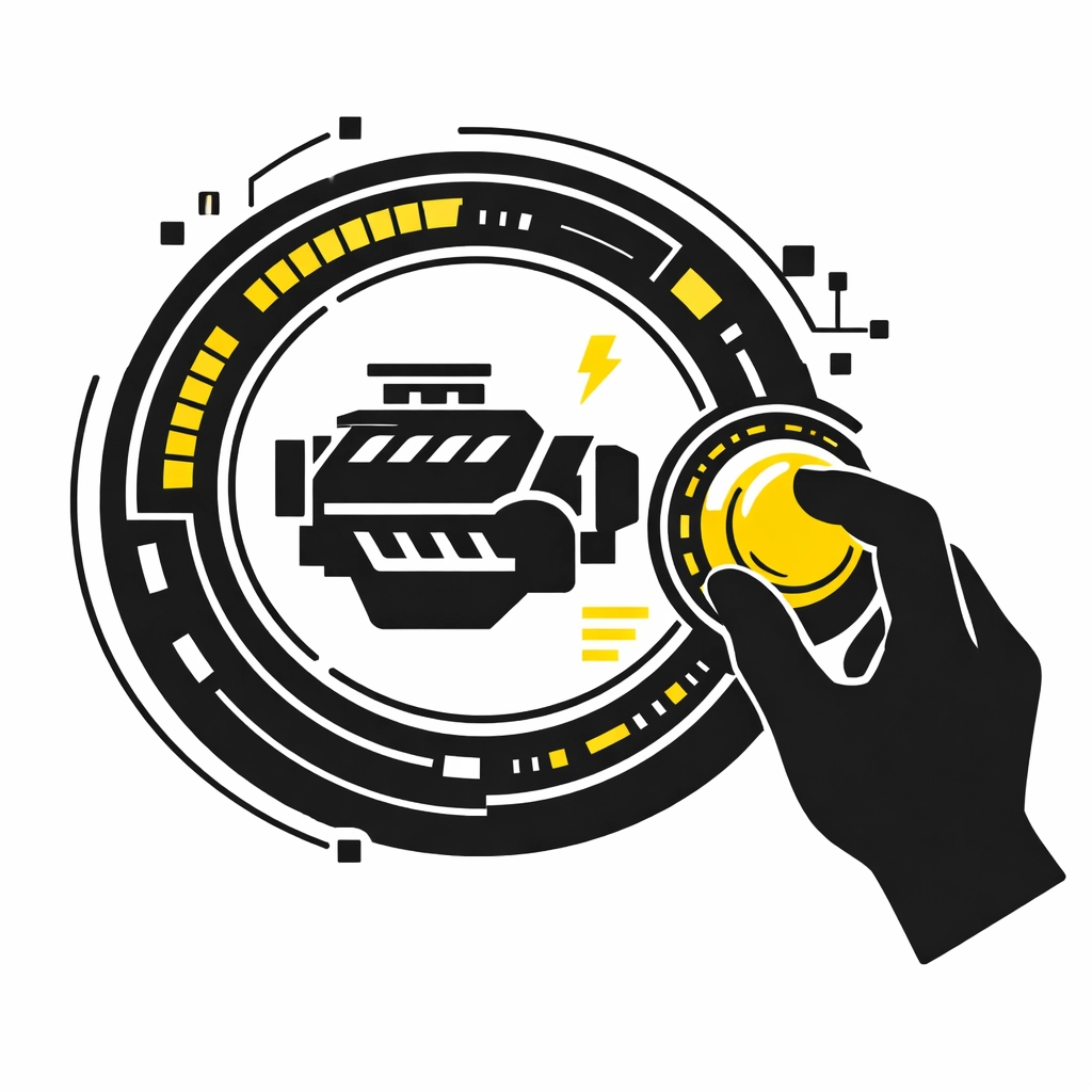 Minimalist illustration of a hand tuning a digital engine, representing HRIS maintenance and software updates.