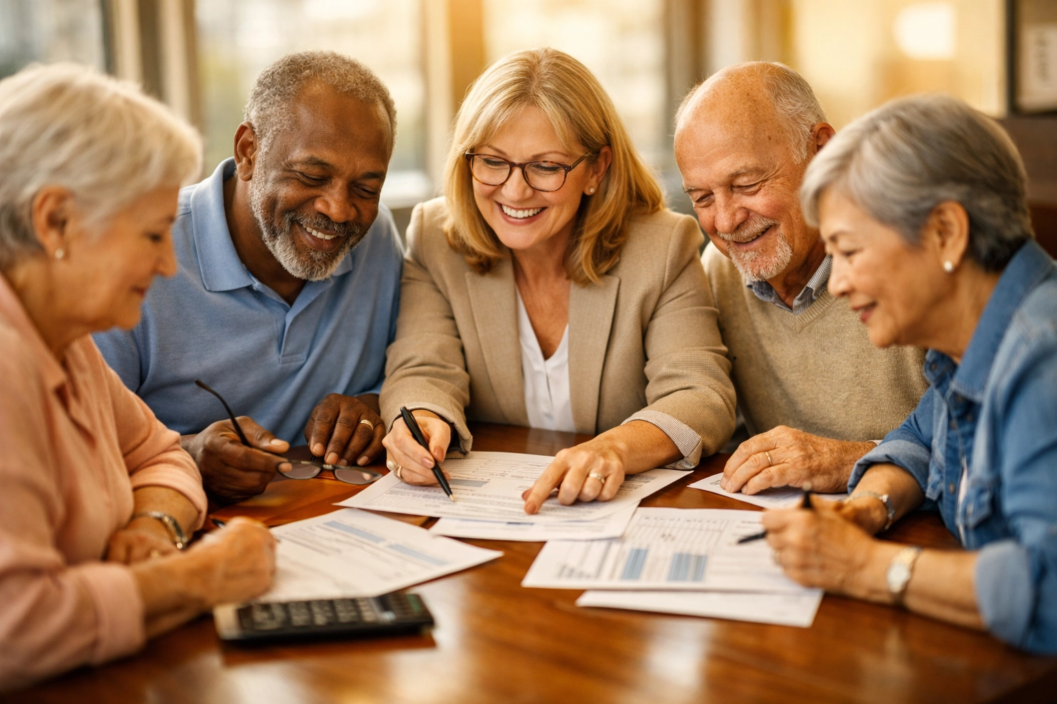 Seniors meeting with tax advisor to discuss $6,000 senior tax deduction benefits