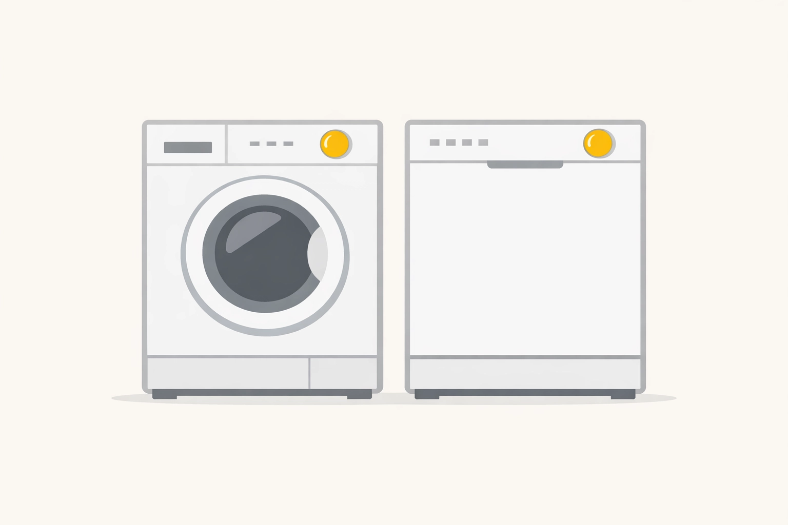 Minimalist illustration of a washer and dishwasher, highlighting common condo repairs in Downtown Vancouver.