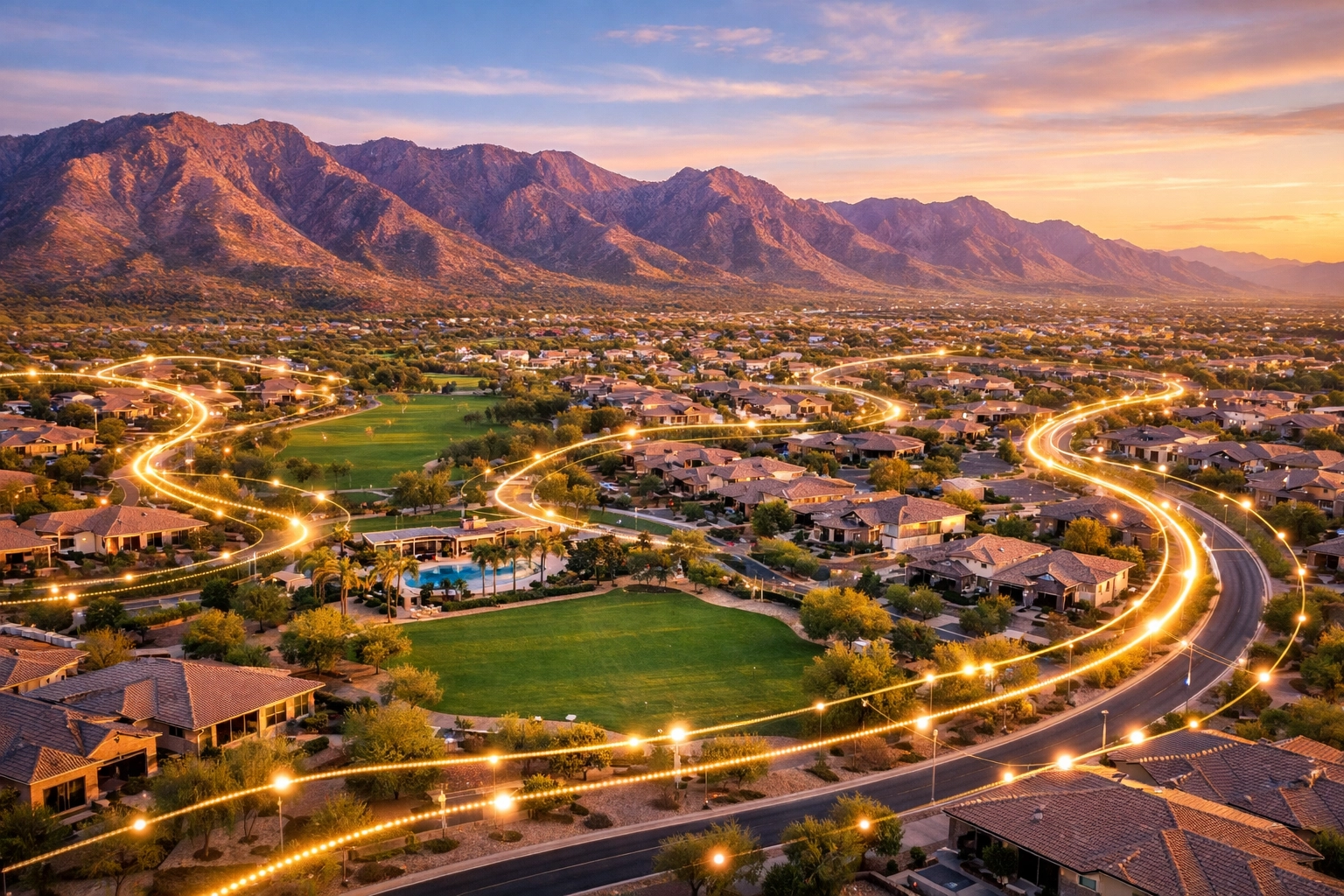 Aerial view of a West Valley Phoenix neighborhood showing AI real estate market analysis. Aerial view of a West Valley Phoenix neighborhood showing AI real estate market analysis.