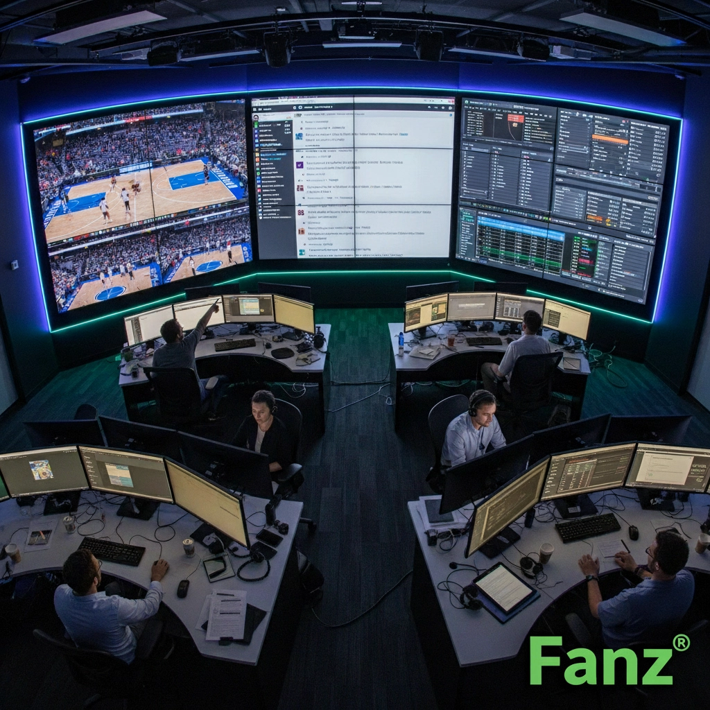 Fanz.us | War room operations for real-time sports content Fanz.us sports marketing war room setup for real-time content with Fanz® watermark