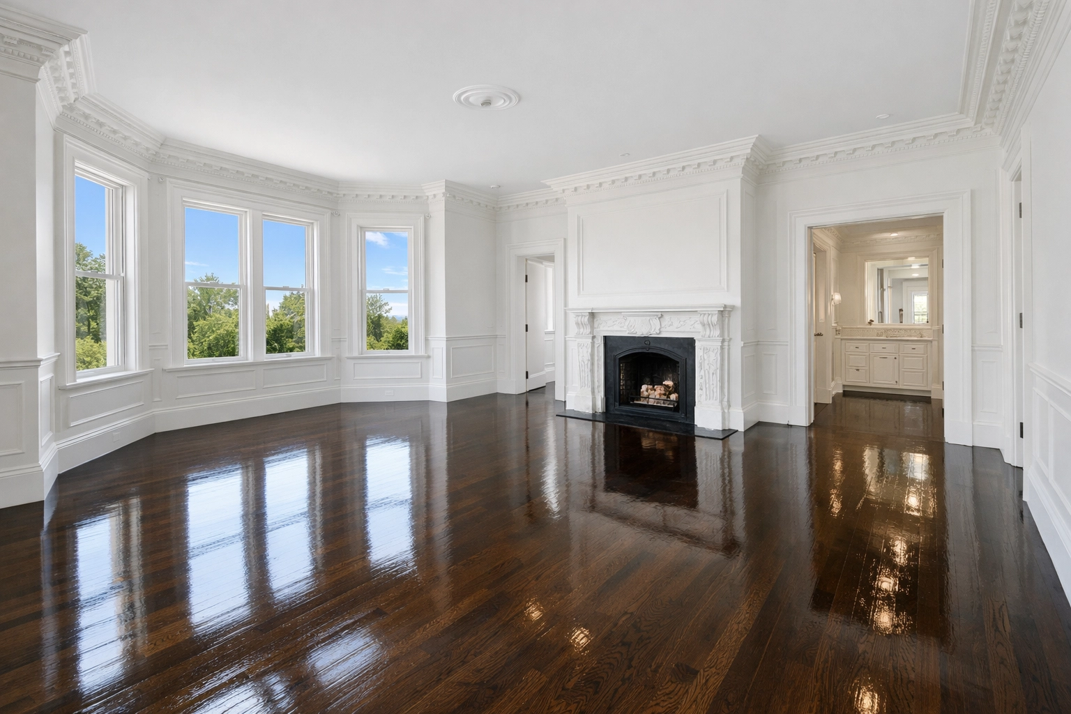 Spotless Victorian bedroom with polished hardwood floors after a professional move-out cleaning Cambridge.