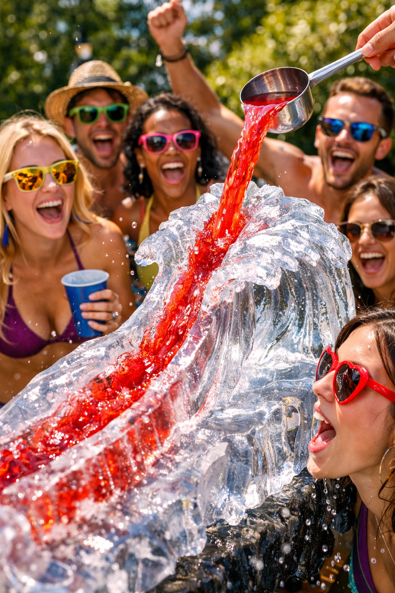 Summer pool party ice sculpture Grand Rapids wave luge for chilling fruit punch and cocktails.