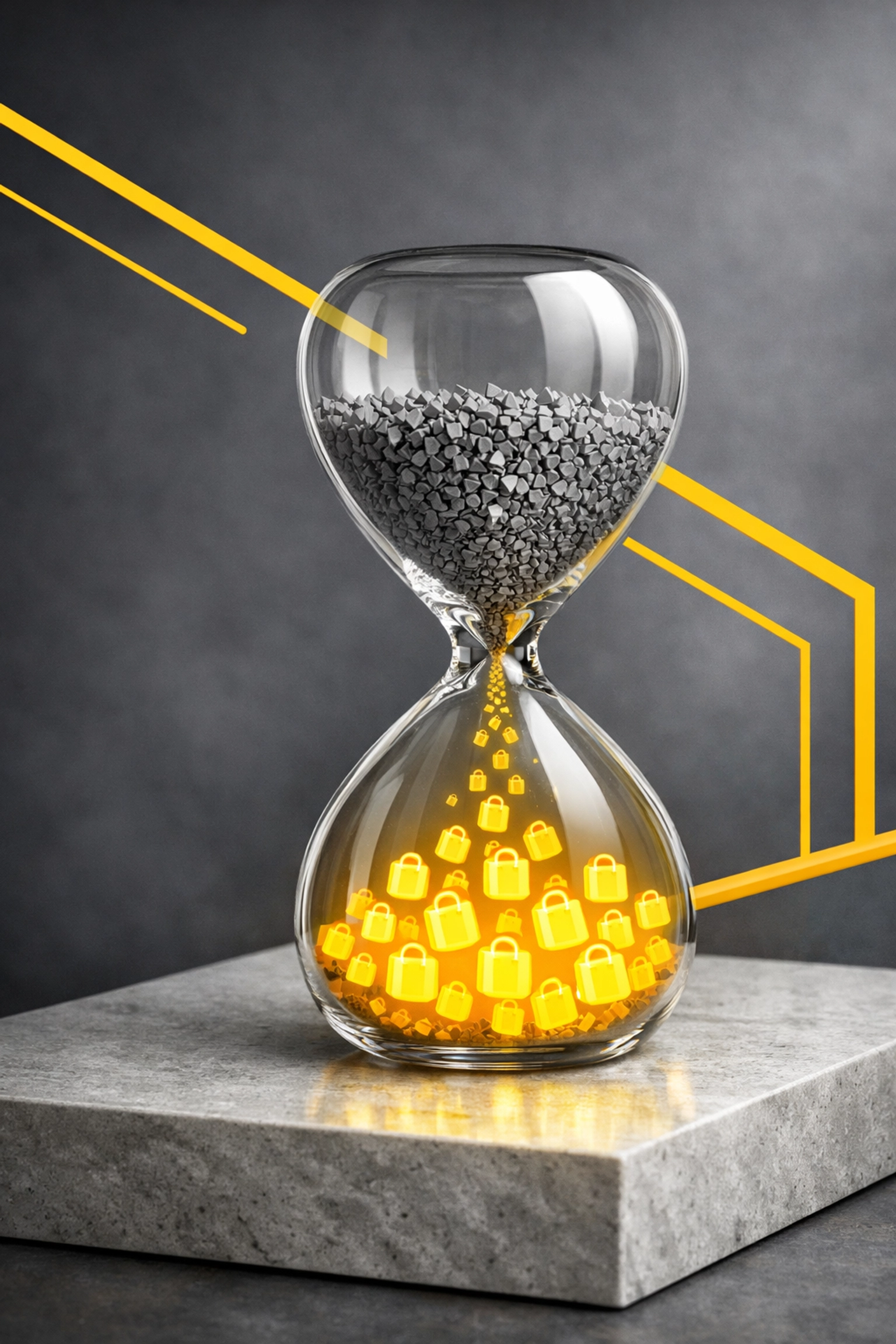 Hourglass showing lost traffic turning into purchases, improving Amazon listing optimization conversion rate