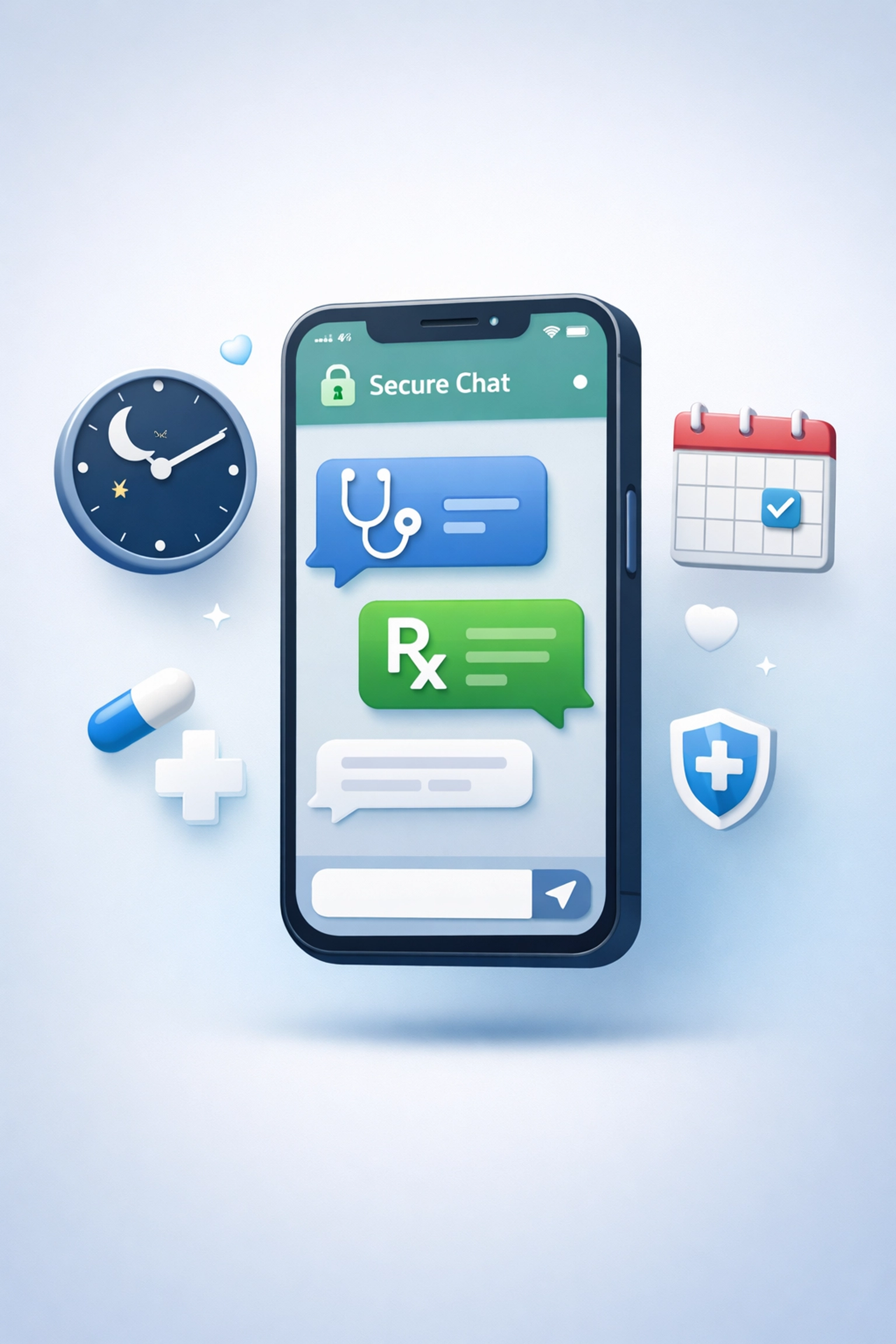 Smartphone displaying online medical chat for UTI treatment with secure messaging interface