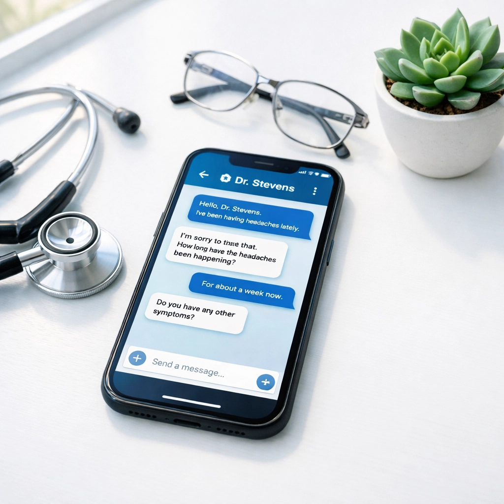 Smartphone displaying medical messaging app with stethoscope for online weight loss consultation